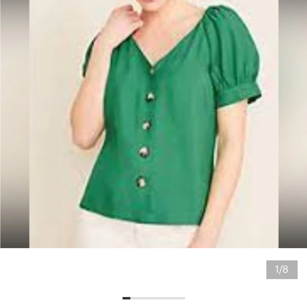 Ann Taylor Emerald Green Puff Sleeve Button-Front Top